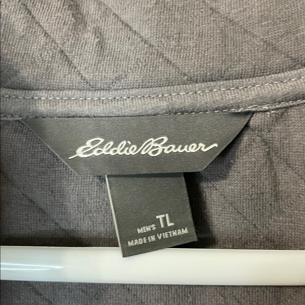Eddie Bauer Men's Gray 1/4 Zip-Up Quilted Sweater Pocket Size Large Tall - Picture 2 of 8